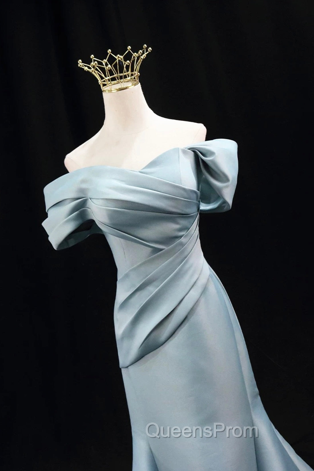 Mermaid Satin Floor Length Evening Prom Dress, Blue Off The Shoulder Evening Party Dress