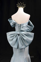 Mermaid Satin Floor Length Evening Prom Dress, Blue Off The Shoulder Evening Party Dress