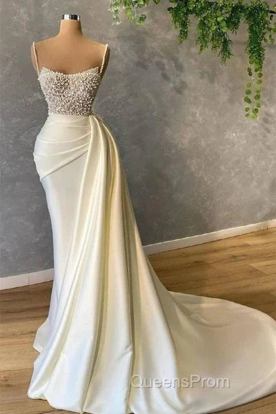 Mermaid Satin Spaghetti Strap Sweetheart Sequined Beaded Long Evening Prom Dress Gorgeous Evening Dress