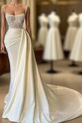 Mermaid Satin Spaghetti Strap Sweetheart Sequined Beaded Long Evening Prom Dress Gorgeous Evening Dress