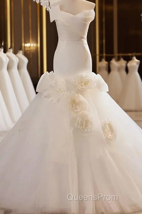 Mermaid Satin & Tulle Flowers Pleats Wedding Dress Main image