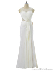 Mermaid Scoop Chiffon Pearls Bow See Through Long Evening Dresses