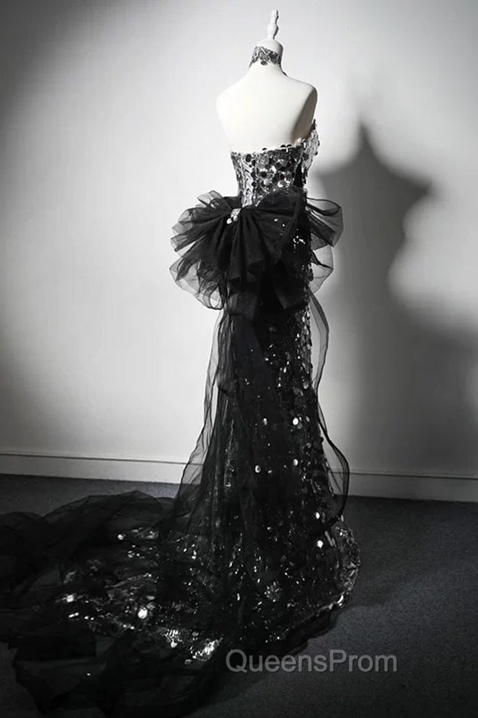 Mermaid Sequin Tulle Black Long Evening Prom Dress, Black Long Formal Dress Secondary image