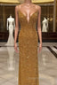 Mermaid Sequined Beaded V-Neck Formal Dress
