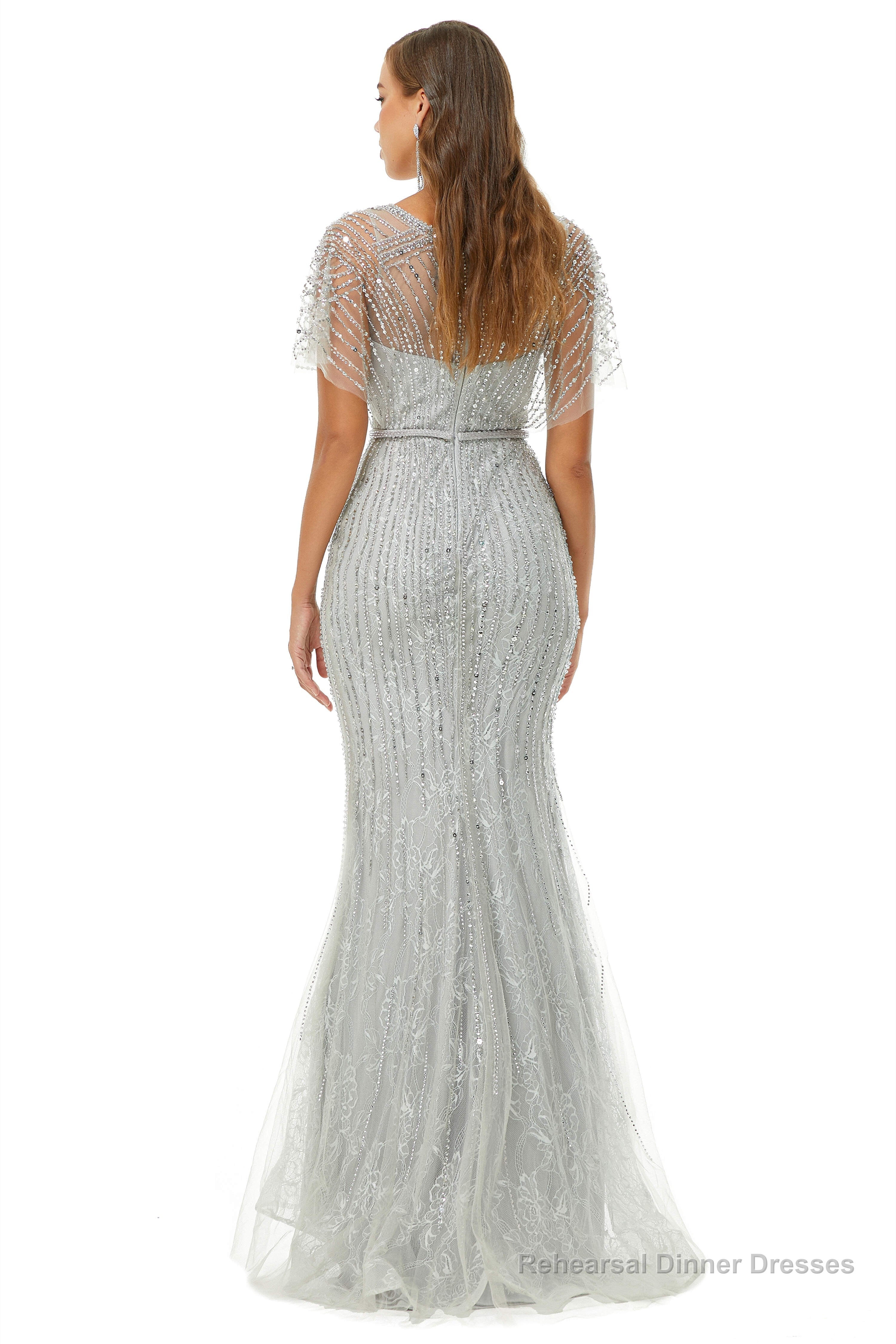 Mermaid Sequins Beading V-neck Prom Dresses