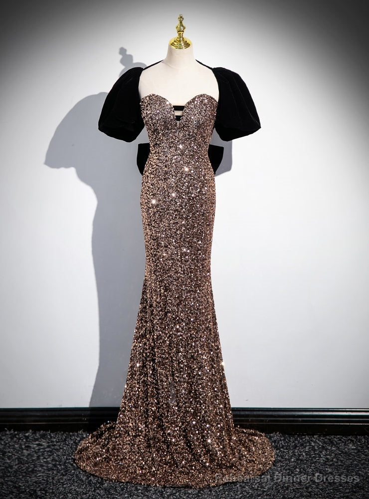 Mermaid Sequins Black Velvet Short Sleeve Prom Dress Main image