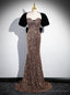 Mermaid Sequins Black Velvet Short Sleeve Prom Dress