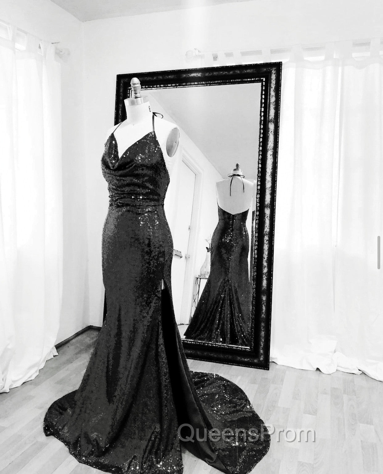 Mermaid Sequins Bridesmaid Dress Cowl Neck Secondary image