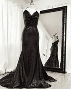 Mermaid Sequins Bridesmaid Dress Cowl Neck