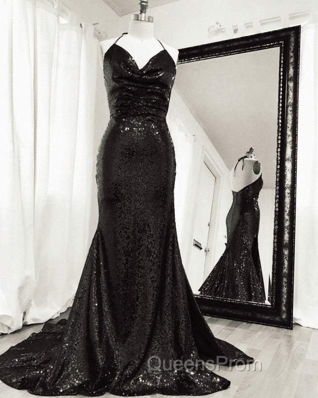 Mermaid Sequins Bridesmaid Dress Cowl Neck