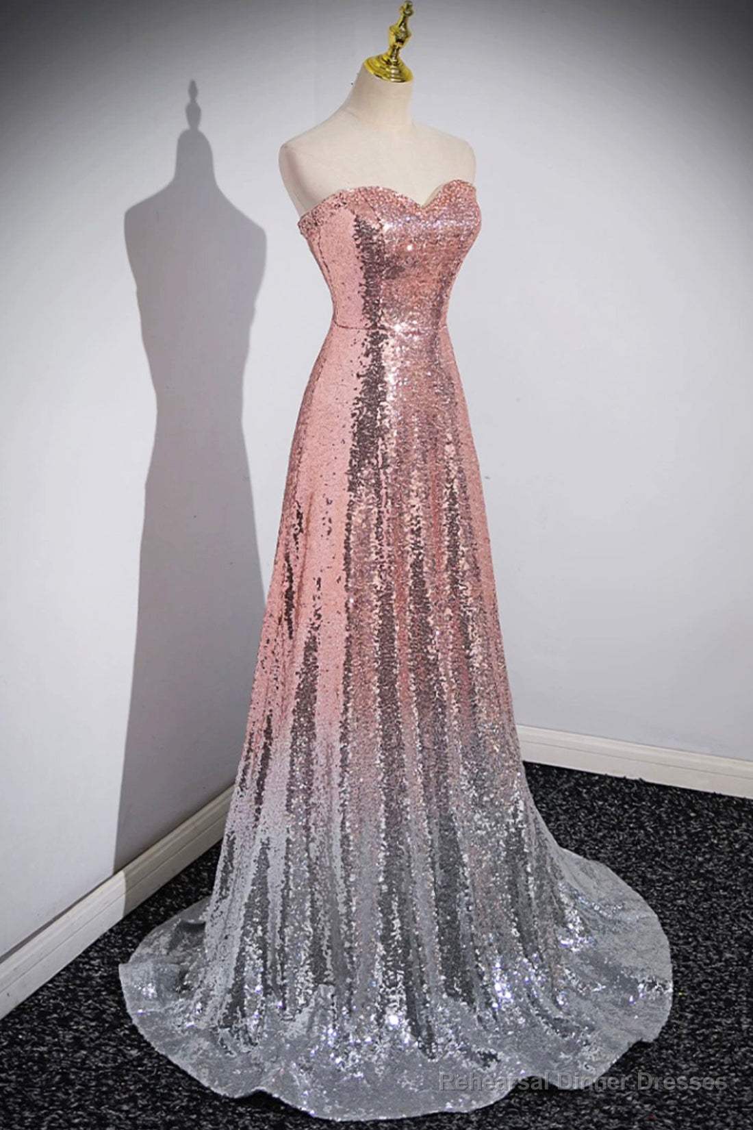 Mermaid Sequins Long Prom Dress, Sparkling Sweetheart Neckline Ombre Evening Dress Secondary image