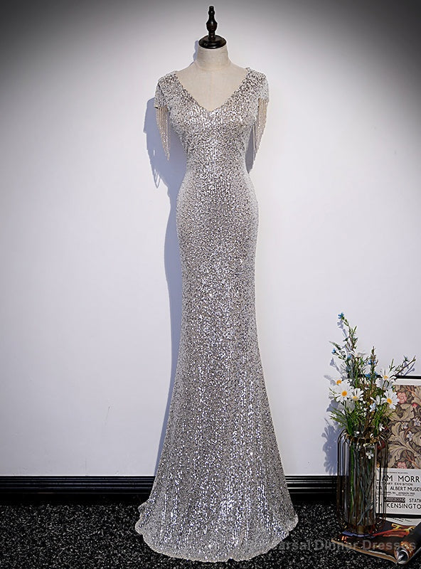 Mermaid Sequins V-neck Beading Prom Dress Main image