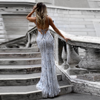 Sexy Mermaid Gold Sequin Tulle Long Backless Classy Prom Dress Classy Evening Dress