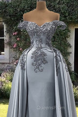 Mermaid Silver Satin Appliques Dress