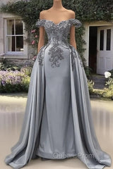 Mermaid Silver Satin Appliques Dress