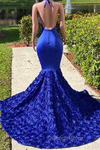 Mermaid Spaghetti strap Appliques Lace Sequined Open Back Floor-length Sleeveless Evening Prom Dress