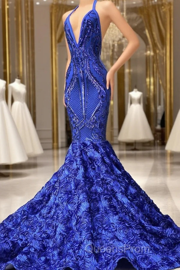 Mermaid Spaghetti strap Appliques Lace Sequined Open Back Floor-length Sleeveless Evening Prom Dress Main image