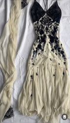 Mermaid Spaghetti Strap Chiffon Applique Long Classy Prom Dress Temperament Party Dress