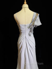 Mermaid Spaghetti Strap Chiffon Beaded Sequin Long Evening Prom Dress Embroidered Applique Evening Gown