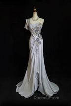 Mermaid Spaghetti Strap Chiffon Beaded Sequin Long Evening Prom Dress Embroidered Applique Evening Gown