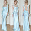 Mermaid Spaghetti Strap Floor-Length Sleeveless Light Sky Blue Classy Prom Dress