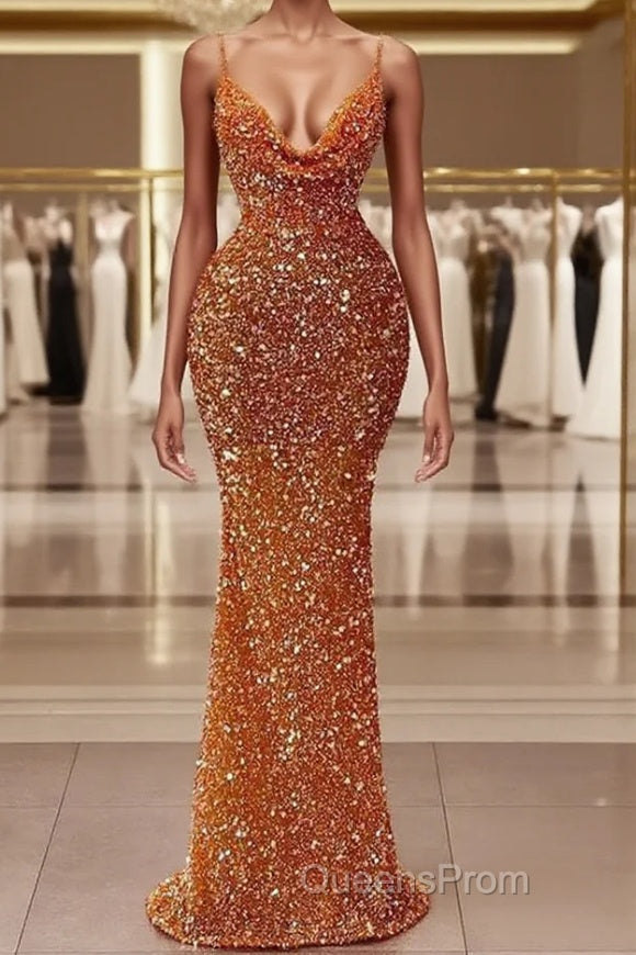 Mermaid Spaghetti strap Sequined Floor-length Sleeveless Elegant Evening Prom Dress Main image