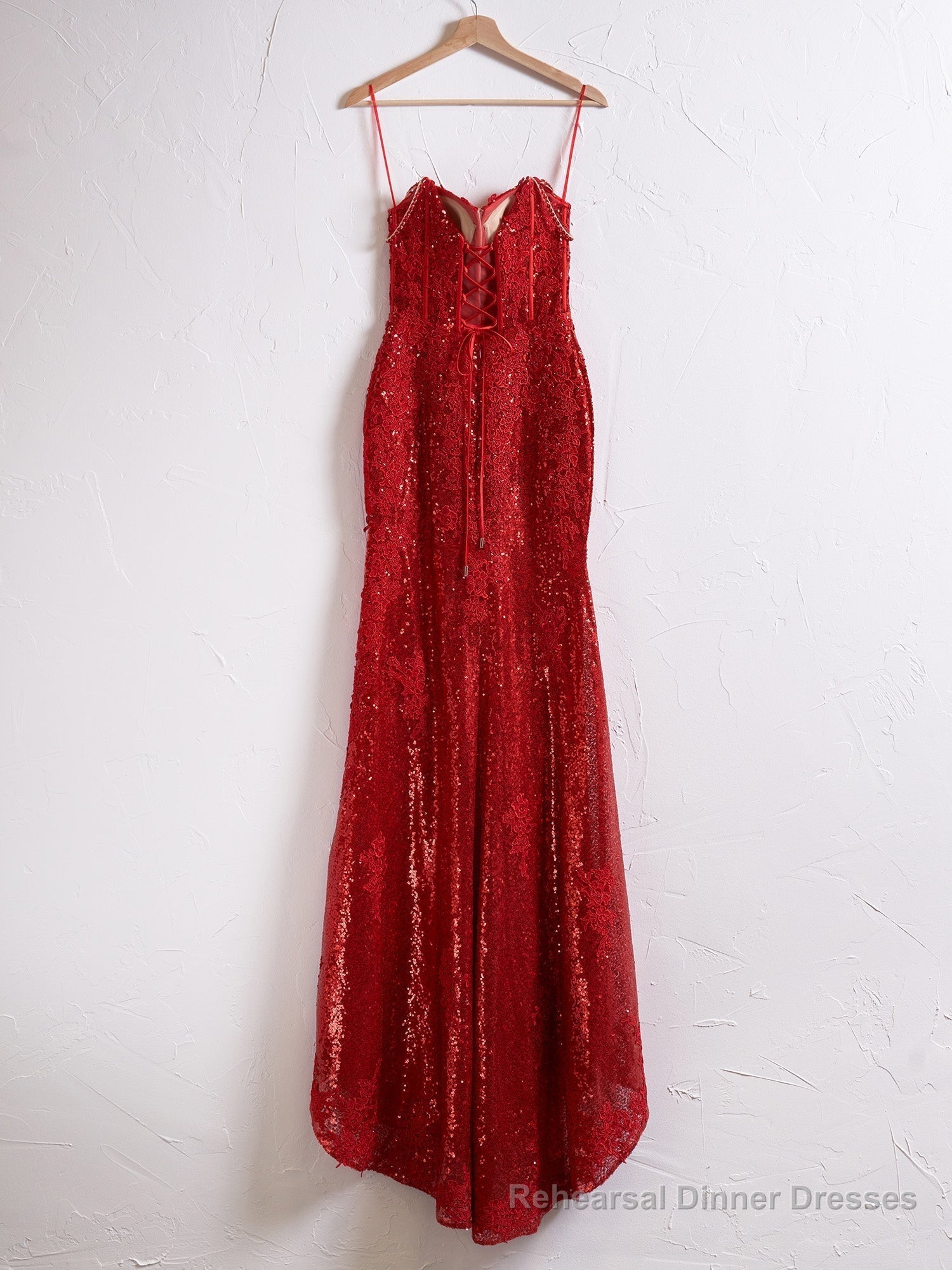 Mermaid Spaghetti Straps Appliques Prom Dress with Slit