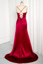 Mermaid Spaghetti Straps Floor Length Classy Prom Dress With Slit 21St Birthday Outfit