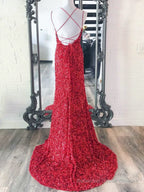 Mermaid Spaghetti Straps Long Sequins Prom Dress