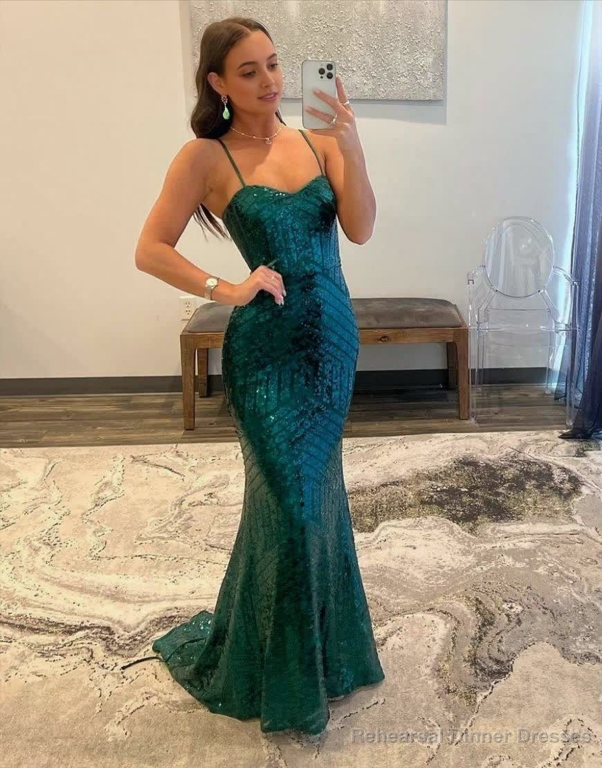 Mermaid Spaghetti Straps Sequin Prom Dress Secondary image