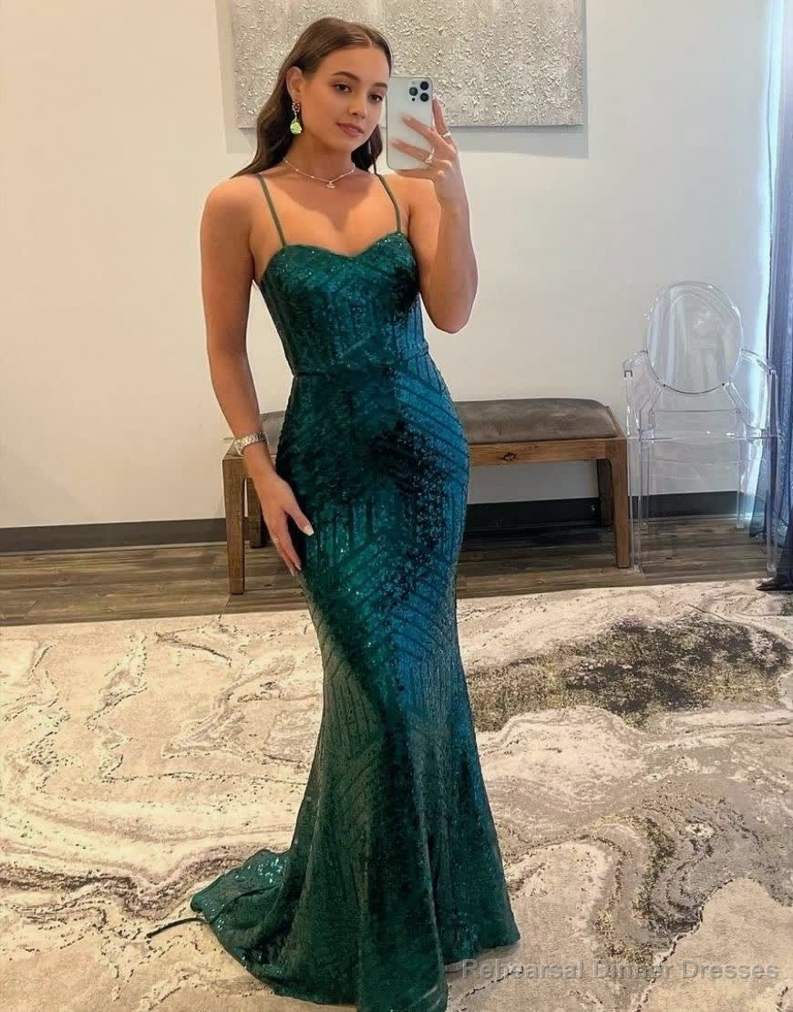 Mermaid Spaghetti Straps Sequin Prom Dress Main image