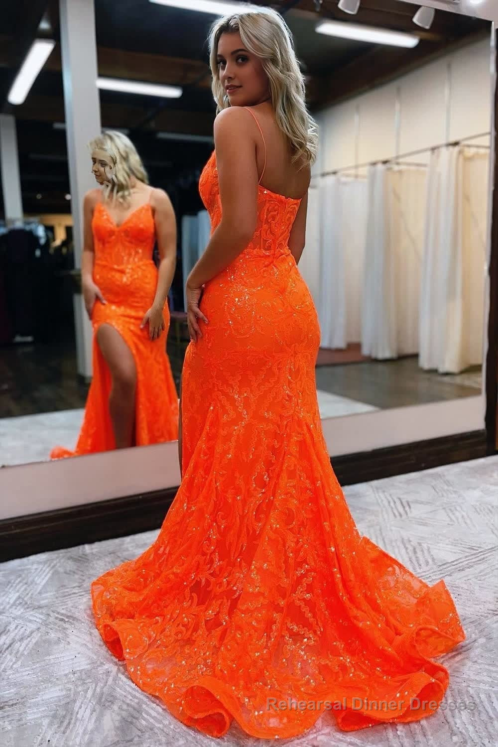 Mermaid Spaghetti Straps Sequined Lace Prom Dress Secondary image