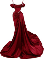 Mermaid Spaghetti Straps Wine Red Long Classy Prom Dress