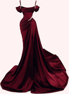 Mermaid Spaghetti Straps Wine Red Long Classy Prom Dress