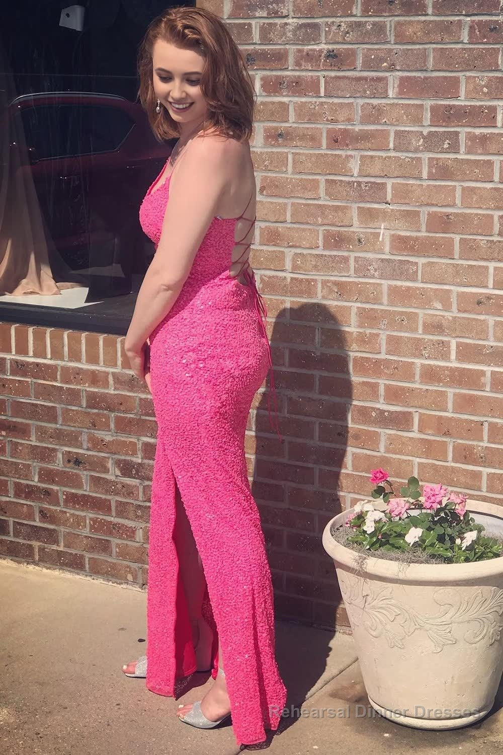 Mermaid Sparkly Pink Sequins Long Prom Dress with Slit Secondary image