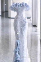Mermaid Strapless Blue Sequin Evening Prom Dress Evening Dress