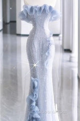 Mermaid Strapless Blue Sequin Evening Prom Dress Evening Dress