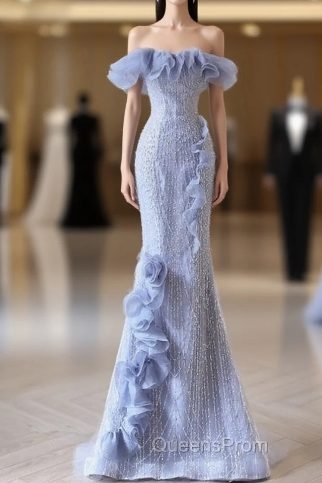 Mermaid Strapless Blue Sequin Evening Prom Dress Evening Dress Main image