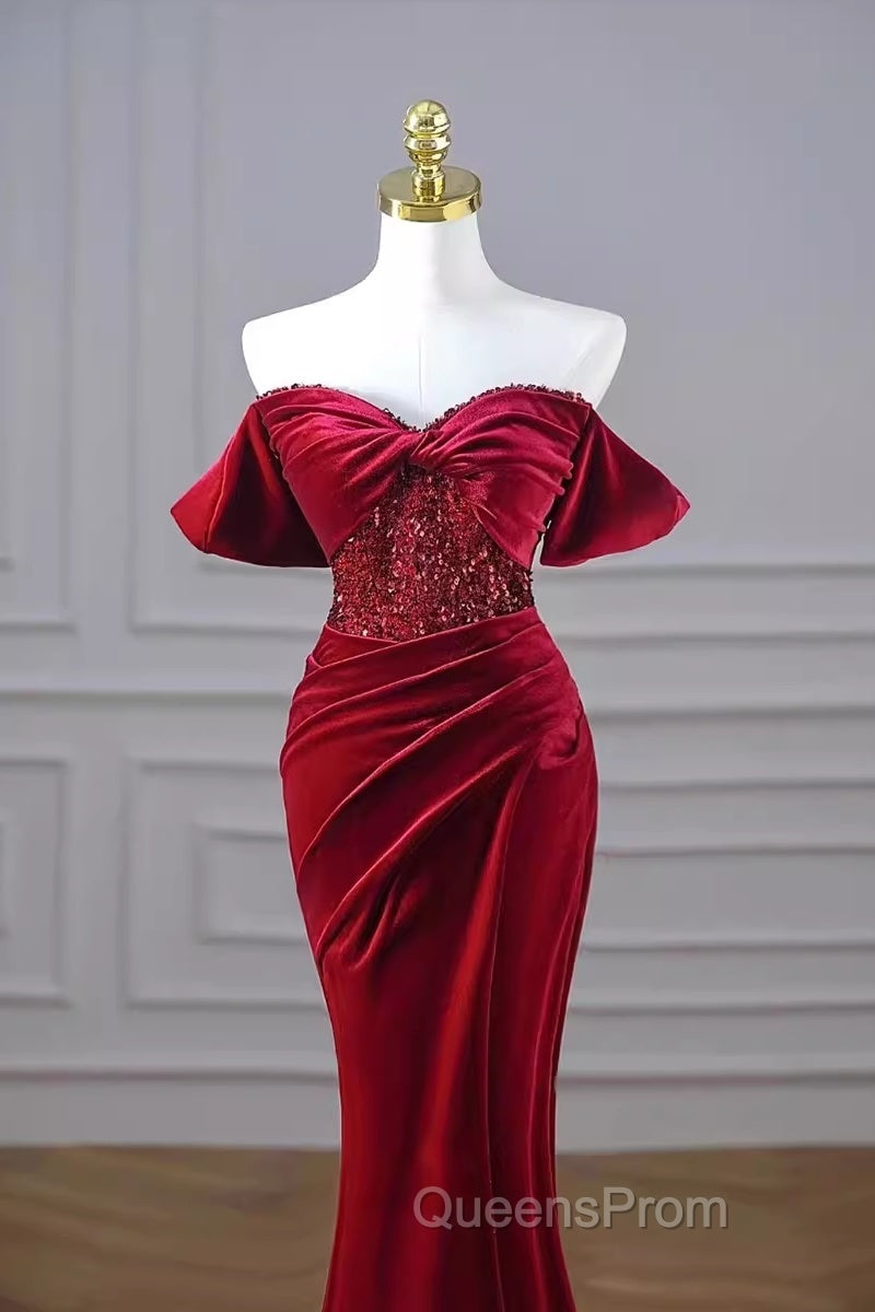 Mermaid Strapless Burgundy Velvet Evening Prom Dress Evening Dress Secondary image