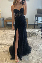 Mermaid Strapless Corset Lace Prom Dress with Slit