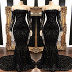 Mermaid Strapless Court Length Long Sleeve Beaded Paillette Embroidery Prom Dress