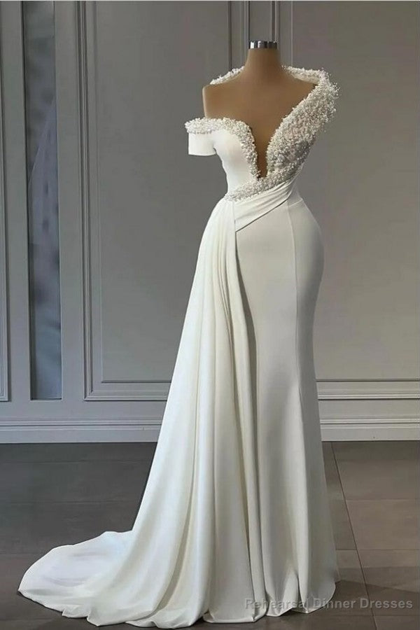 Mermaid Strapless Floor-length Sleeveless Beaded With Side Train Prom Dress Main image
