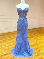 Mermaid Strapless Lace Prom Dress With Appliques