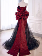 Mermaid Strapless Long Burgundy Classy Prom Dress