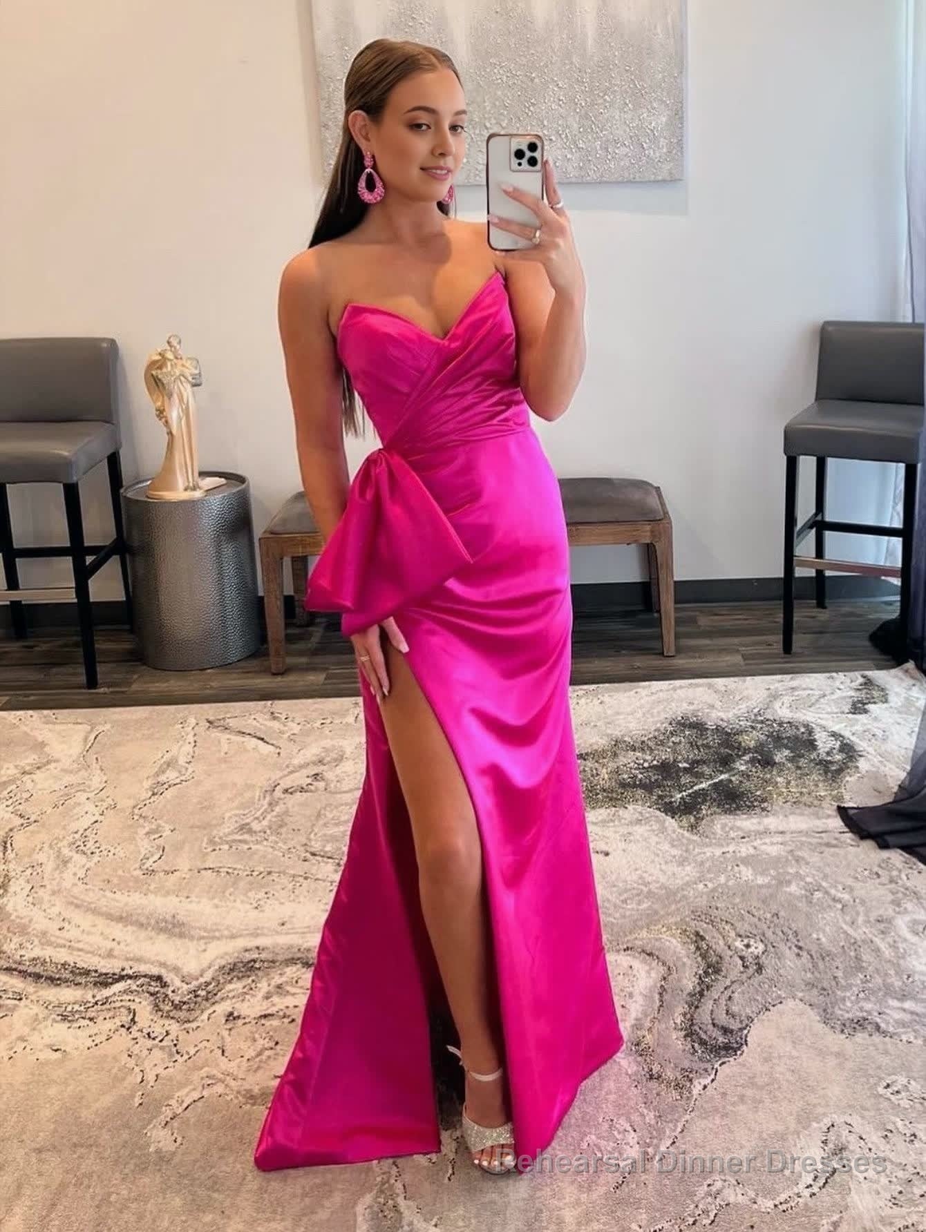 Mermaid Strapless Long Satin Prom Dress with bow tie Secondary image