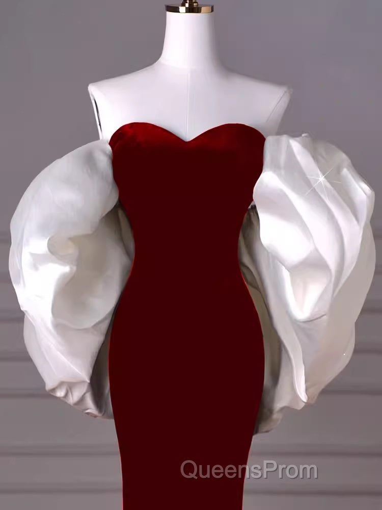 Mermaid Strapless Red Evening Prom Dress Long Party Dress