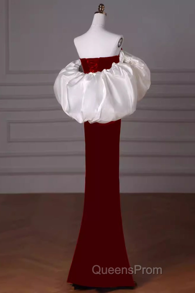 Mermaid Strapless Red Evening Prom Dress Long Party Dress