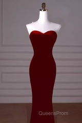 Mermaid Strapless Red Evening Prom Dress Long Party Dress