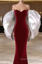 Mermaid Strapless Red Evening Prom Dress Long Party Dress