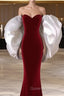 Mermaid Strapless Red Evening Prom Dress Long Party Dress